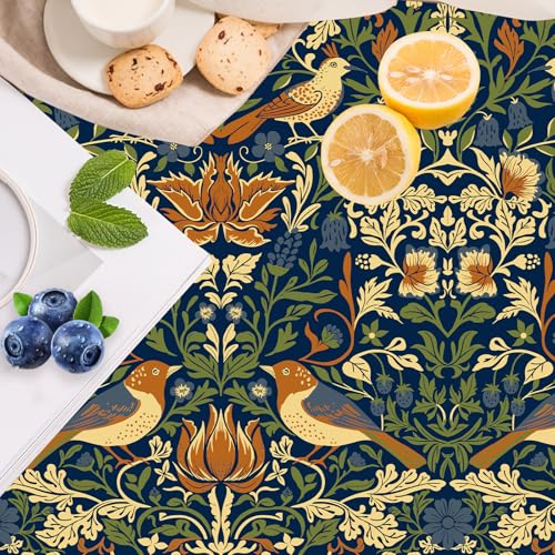 Self Adhesive Vintage Bird Shelf Liner Dark Blue 17.3"W x 78.7"L - Waterproof Drawer & Cabinet Cover