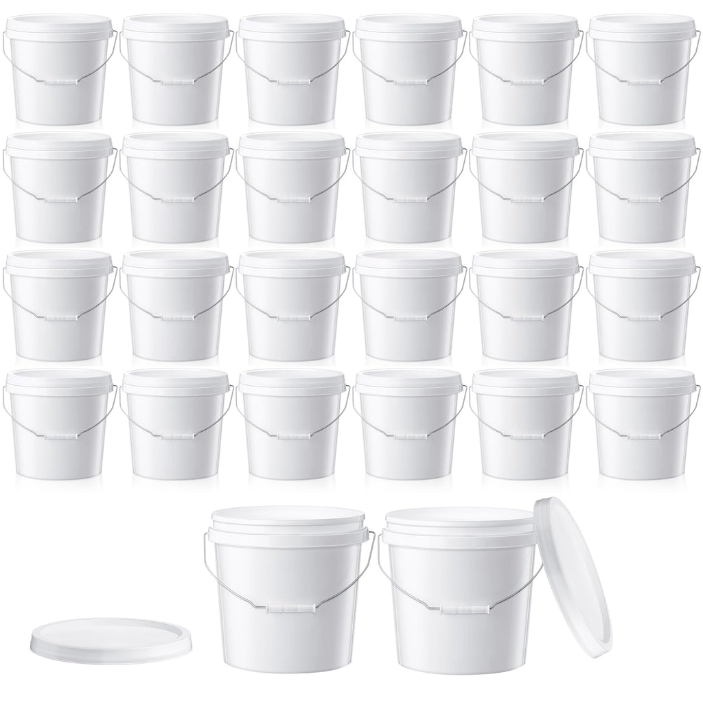 Tioncy 24pcs 2 Gallon Plastic Bucket with Lid Heavy Duty 2 Gallon Bucket Pail with Lid Handle for Storage Container Home Household Cleaning (White)