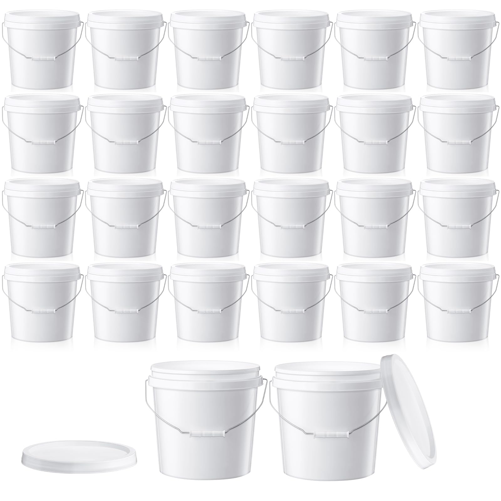 Tioncy 24pcs 2 Gallon Plastic Bucket with Lid Heavy Duty 2 Gallon Bucket Pail with Lid Handle for Storage Container Home Household Cleaning (White)