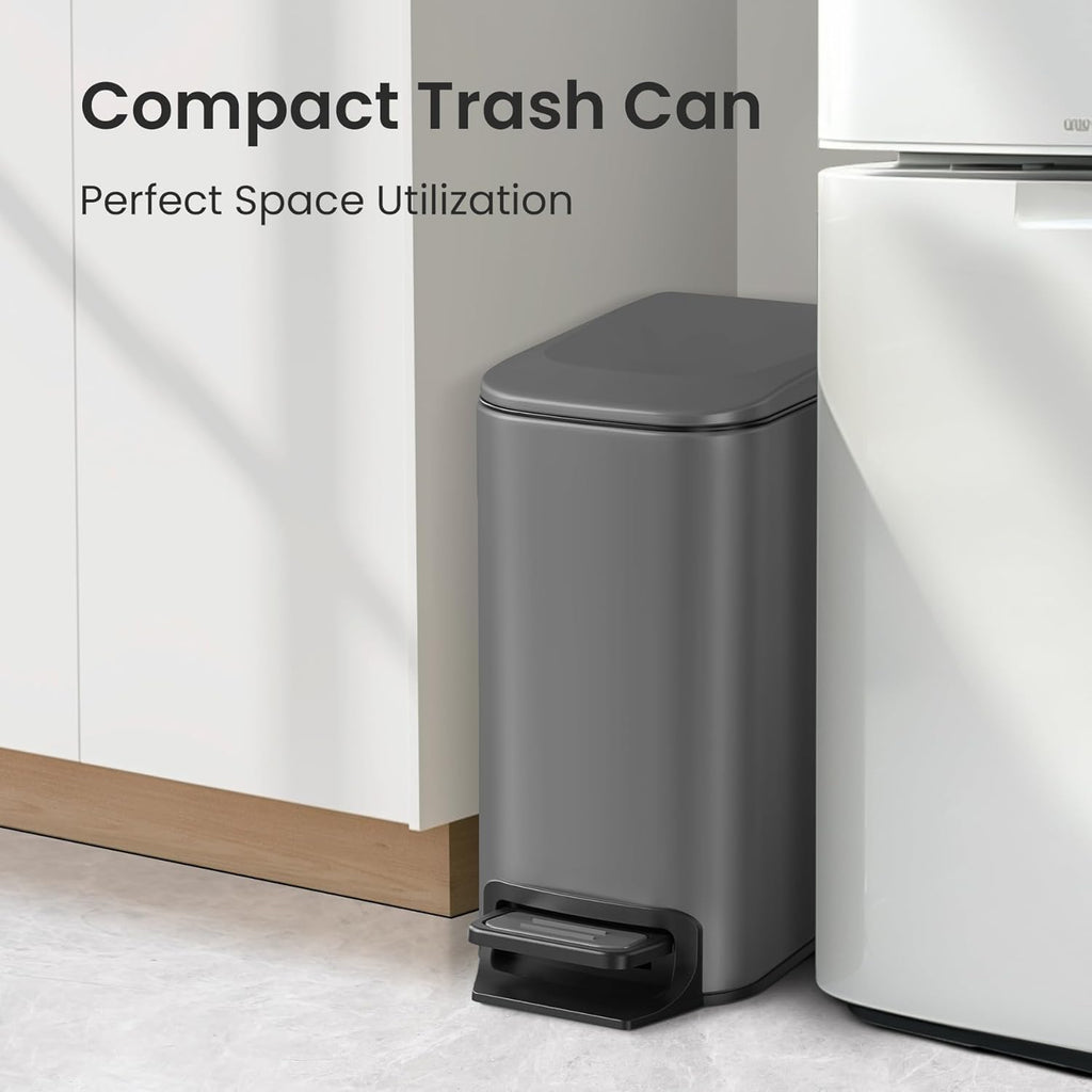 Cesun Stainless Steel Bathroom Trash Can - 6L Soft Close Lid & Step Pedal | Anti-Fingerprint Gray Finish