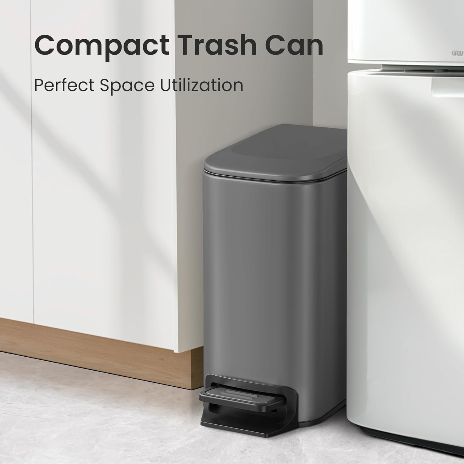 Cesun Stainless Steel Bathroom Trash Can - 6L Soft Close Lid & Step Pedal | Anti-Fingerprint Gray Finish