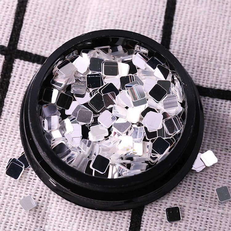 Guroenky Silver Square Sequins Nail Art Glitter for Disco Manicure