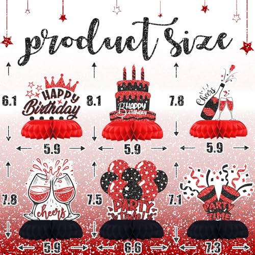 Celee Black and Red Birthday Decorations 12PCS Honeycomb Table Centerpieces - Elegant Adult Party Supplies