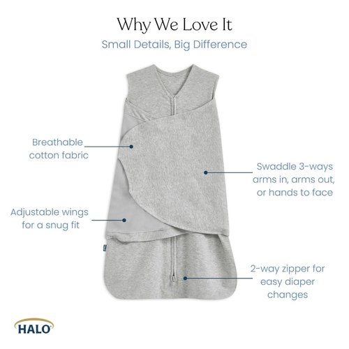 HALO 100% Cotton Sleepsack Swaddle - 3-Way Adjustable Wearable Blanket, Jungle Print, Preemie (Birth-5lbs)