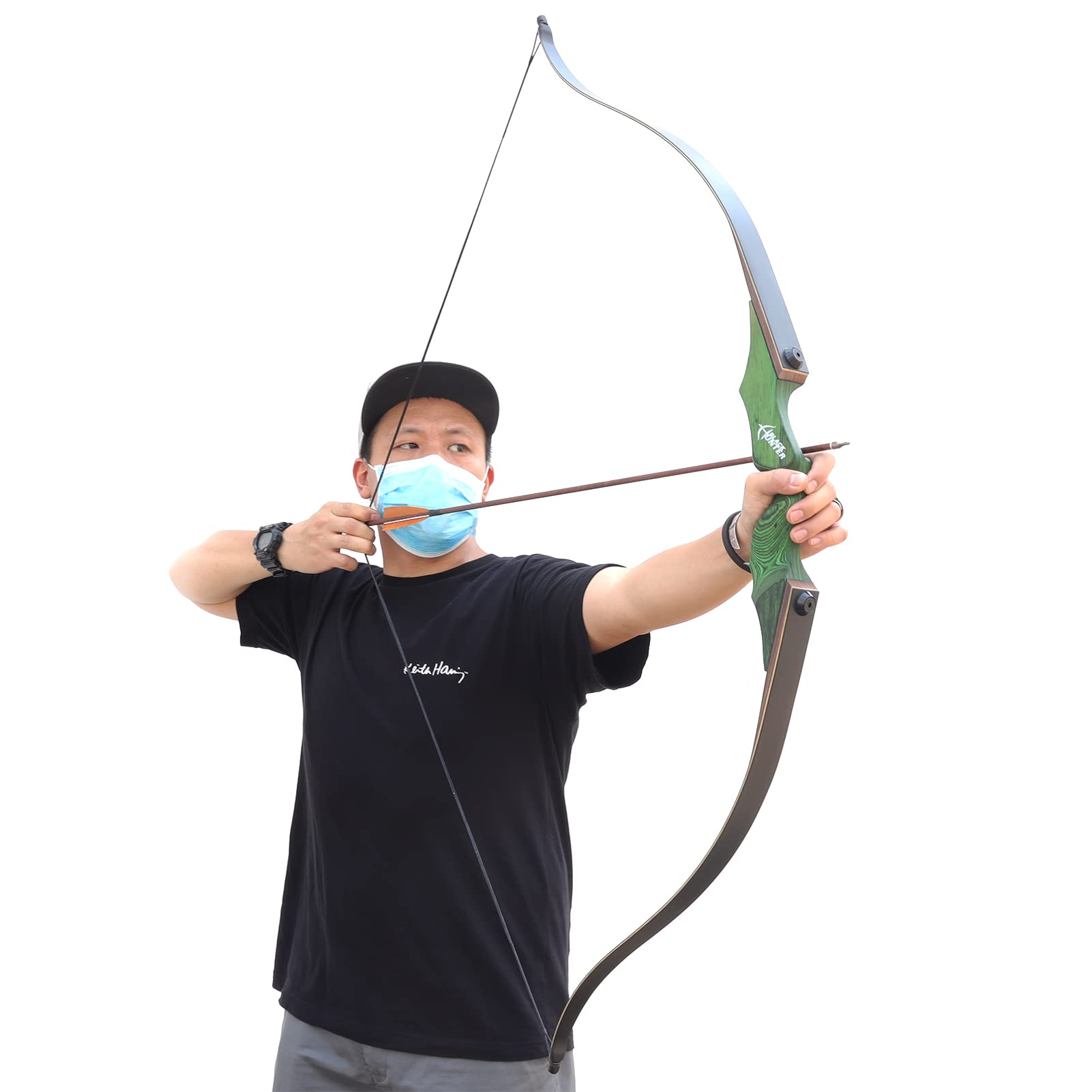 60 Inch Black Hunter Recurve Bow 20-60lbs Right Hand Archery Bow Wooden Riser Practice Bow with Bow Stringer for Adults Beginner Hunting Shooting (25LBS)