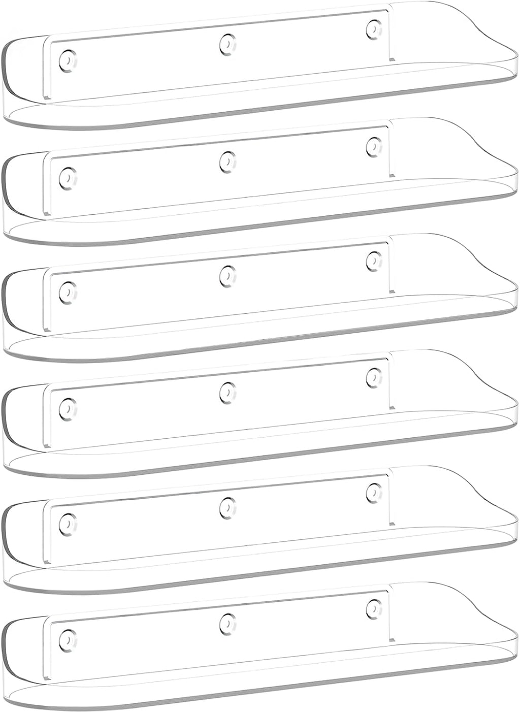 SpaceWhisper Floating Wall Shelves - 6-Pack 15" Clear Display Organizers for Bathroom, Bedroom & Living Room