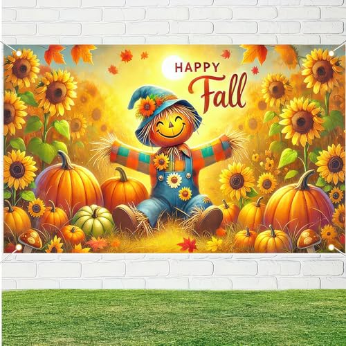 BlissYard Happy Fall Scarecrow Banner Thanksgiving Porch Decoration 71x43