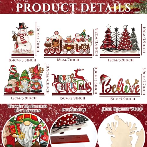 Realspring Classic Style Christmas Wooden Table Centerpieces - Set of 6