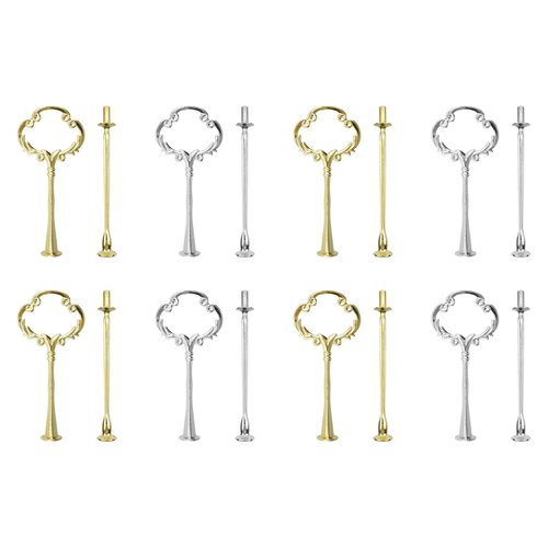 HEVSTIL 2-Tier Cake Stand Hardware Kit – 8PCS Flower Design Tray Fittings for DIY Wedding Cake Stands | Includes Gold & Silver Cake Stand Holders for Party Buffets, Showcases & Home Decor