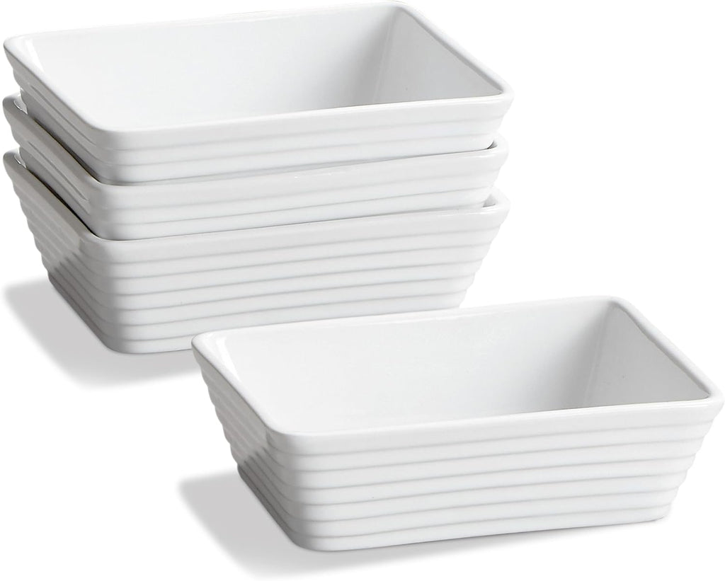 ONEMORE Small Baking Dish - Rectangle Ceramic Casserole for Oven | Set of 4, 5x7, White, Ideal for 1-2 Persons