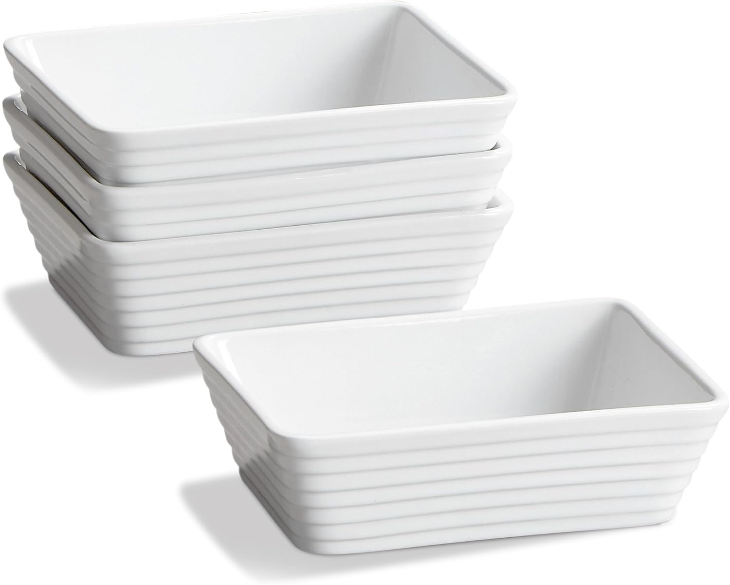ONEMORE Small Baking Dish - Rectangle Ceramic Casserole for Oven | Set of 4, 5x7, White, Ideal for 1-2 Persons