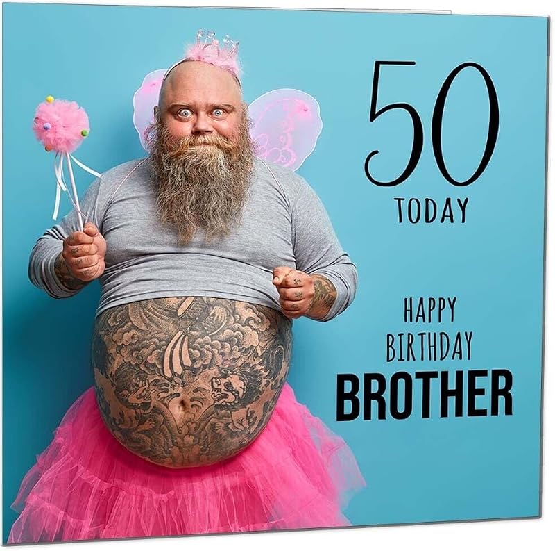 50th Birthday Card for Brother - Funny Bearded Man Design with Envelope