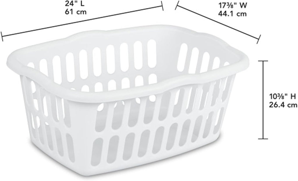 Sterilite Rectangular Laundry Basket - 12-Pack Plastic Clothes Hamper, 1.5 Bushel, White | Ideal for Bedroom & Bathroom Storage