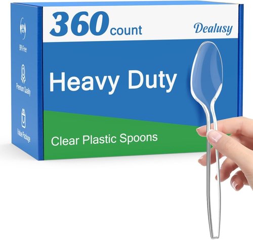 Dealusy 360 Count Heavy-Duty Clear Plastic Spoons - BPA-Free, Heat Resistant, Durable Party Supplies