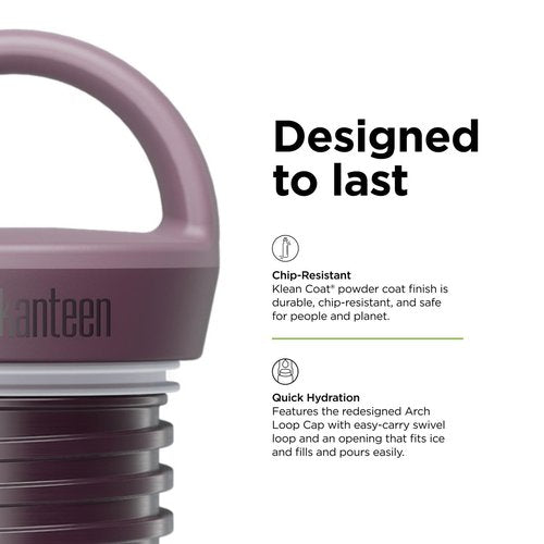 Klean Kanteen Rise Classic Insulated Water Bottle - Keep Drinks Cold for 65 Hours - Stainless Steel - Insulated Water Bottle - Leak & Sweat-Proof - Arch Loop Cap - 20 oz - Dusty Orchid