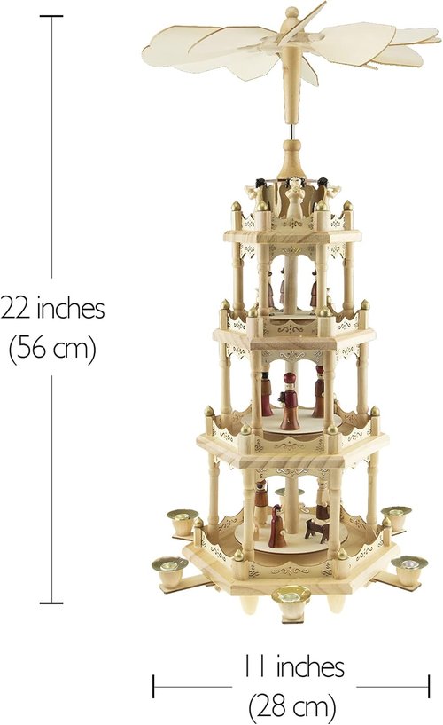 Clever Creations Beige Four-Tier Wooden Christmas Pyramid | 22-Inch Traditional Holiday Décor