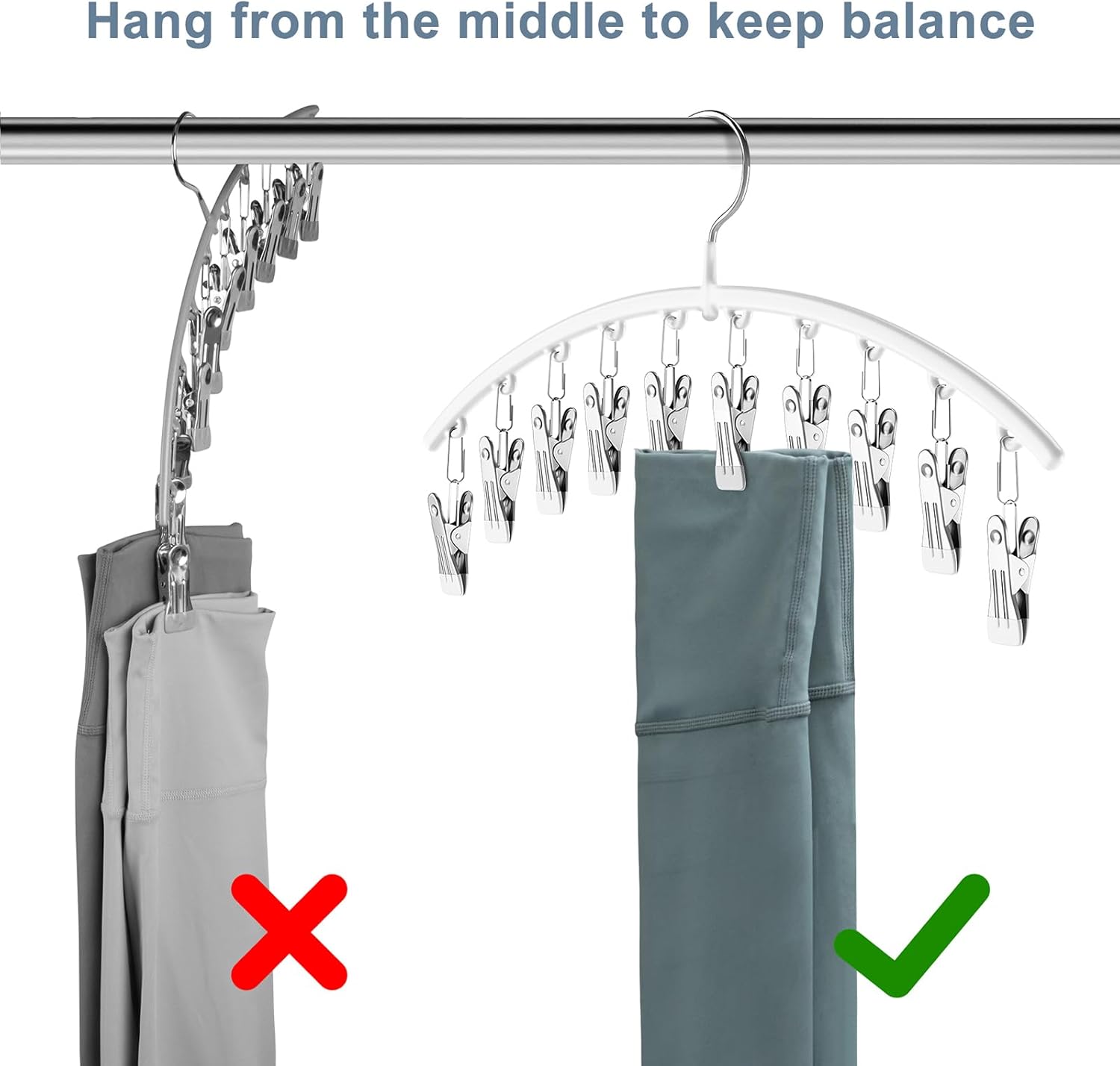 Skiennix Legging Organizer - Space-Saving Metal Yoga Pants Hanger with 10 Clips - 4 Pack, White
