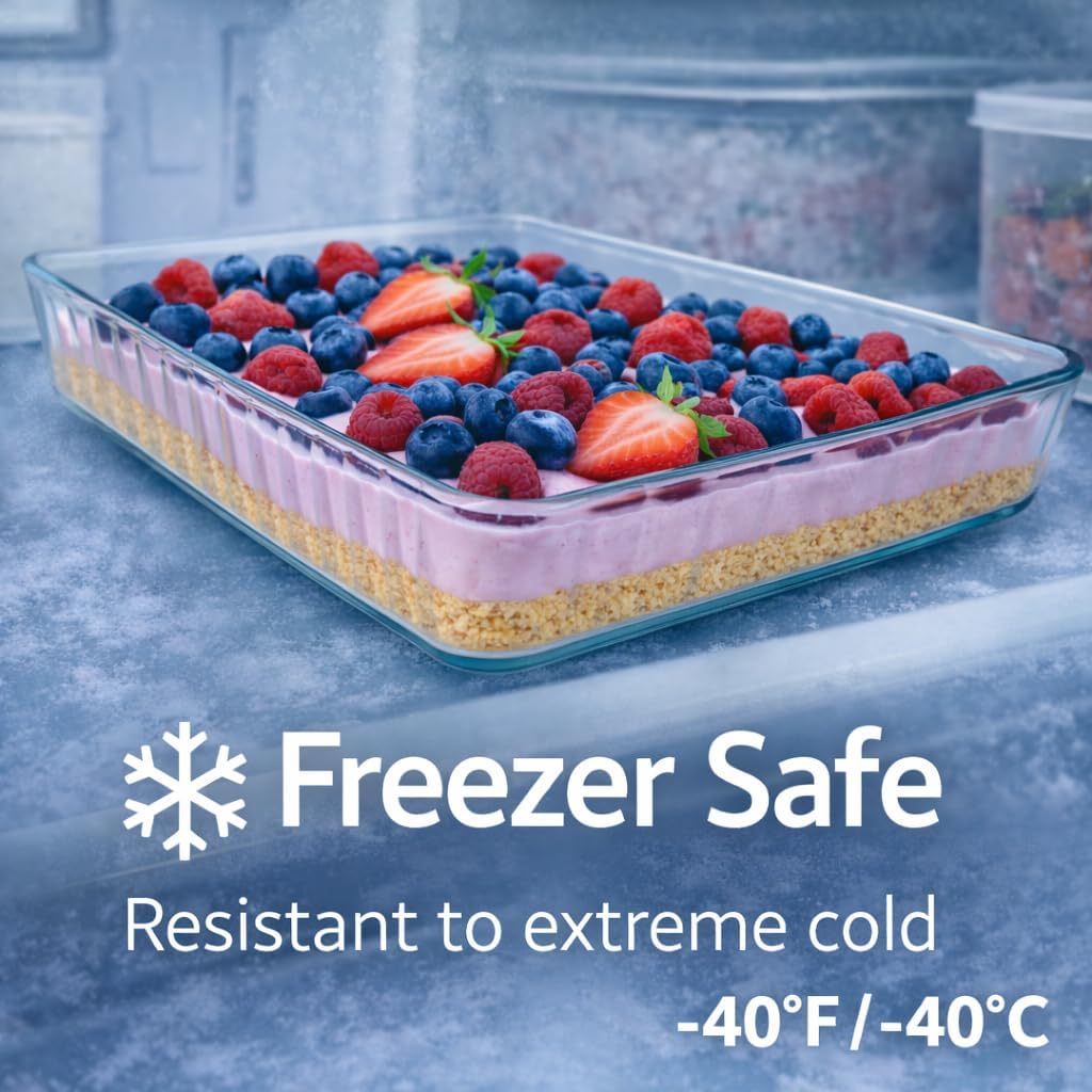 Ums Glass Baking Dish - 4-Qt Borosilicate Oven Pan | Microwave & Oven-Safe Casserole Dish (16" x 11" x 2")