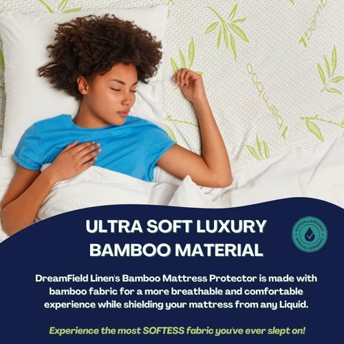 Bamboo Mattress Protector - 100% Waterproof Full Size Cooling Cover | Ultra Soft Jacquard Fabric