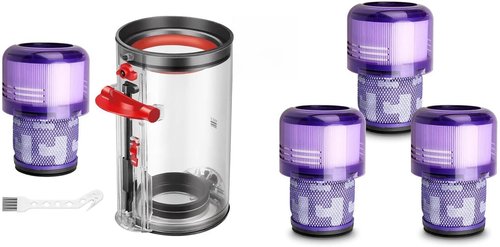 Lemige Vacuum Filters & Dust Bin Canister Replacement Parts for Dyson V15/V11 | 4 Pack & 1 Pack
