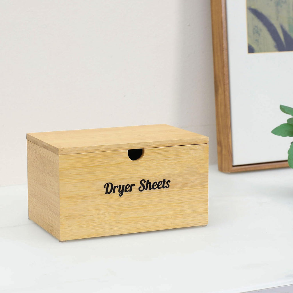 ZOBONETI Bamboo Dryer Sheet Holder with Lid, Dryer Sheet Container for Laundry Room, Laundry Sheets Dispenser Box, Storage Organization for Fabric Softener Sheets