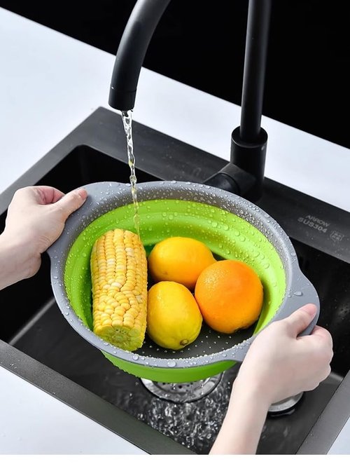 2 Pack Collapsible Colander Set, Emptycolor Foldable Collapsible Strainers for Kitchen, Small Round Colander with Base and Handles for Pasta, Fruit, Vegetables – Space-Saving Kitchen Strainer Baskets