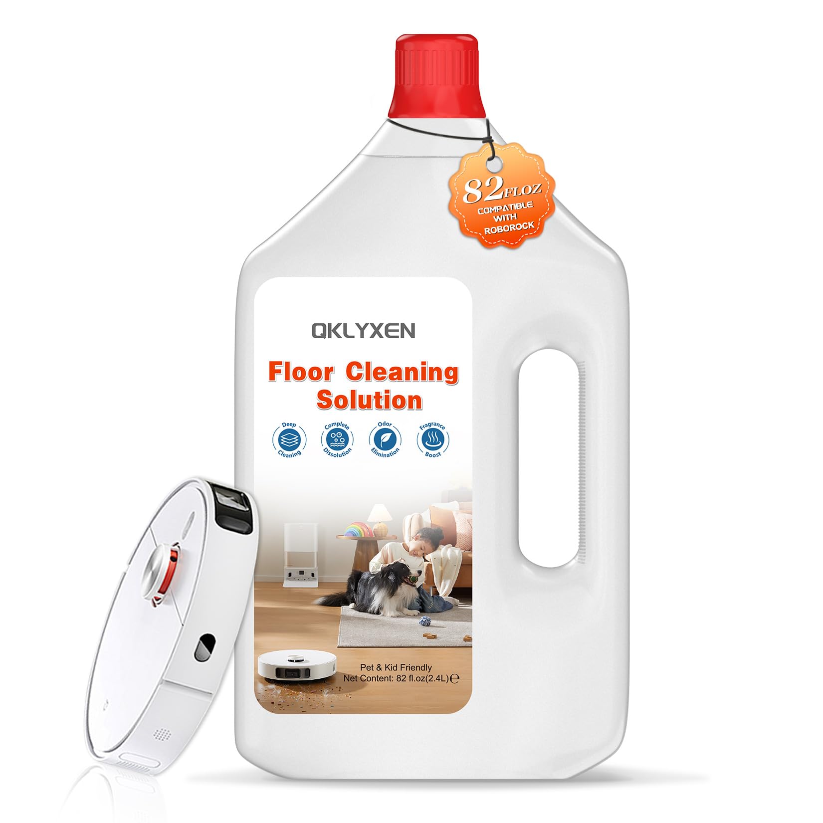 QKLYXEN Floor Cleaning Solution Compatible with Roborock – 82 FL OZ Original Floor Cleaner – Long-Lasting, Fresh– For All Robot Vacuums with Mopping & Cordless Wet/Dry Vacuum Mop Cleaner