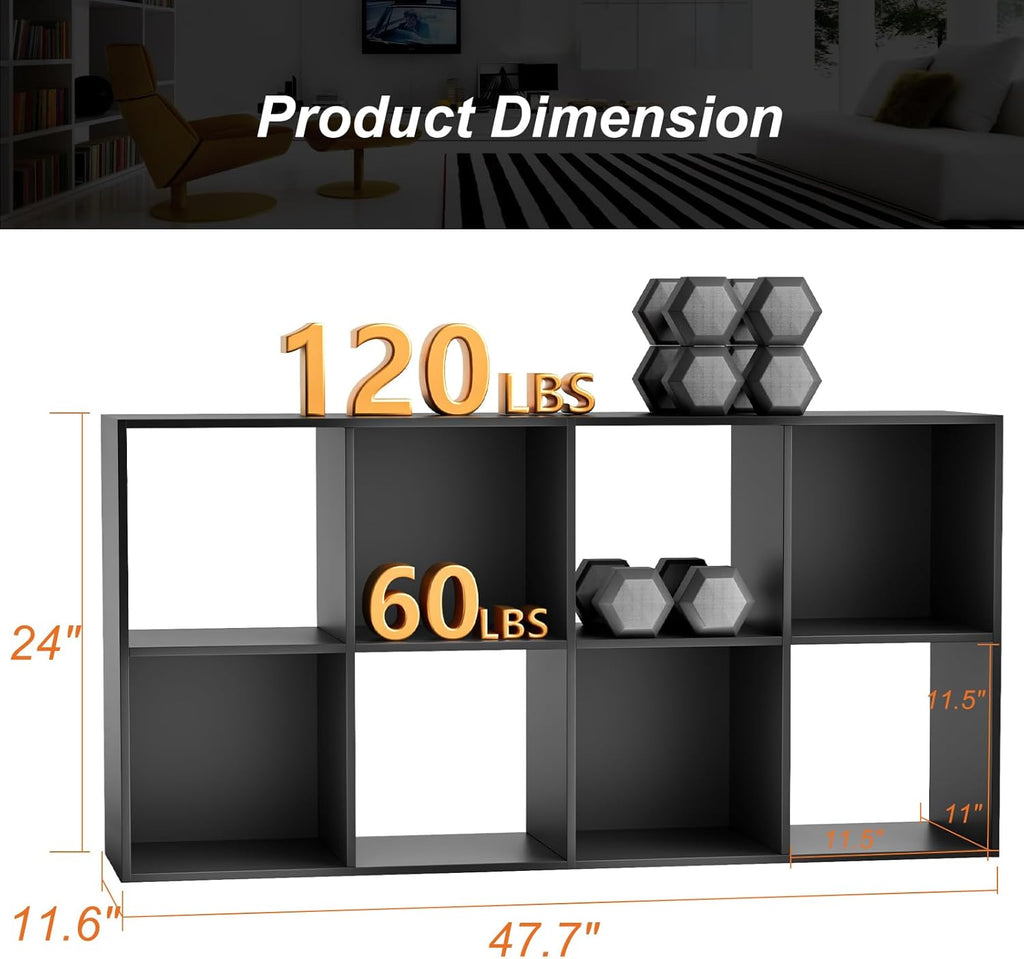 Sweetcrispy 8 Cube Storage Organizer - Versatile Open Cube Bookshelf with Removable Back Panels | 47.7" L × 11.6" W × 24" H, Black