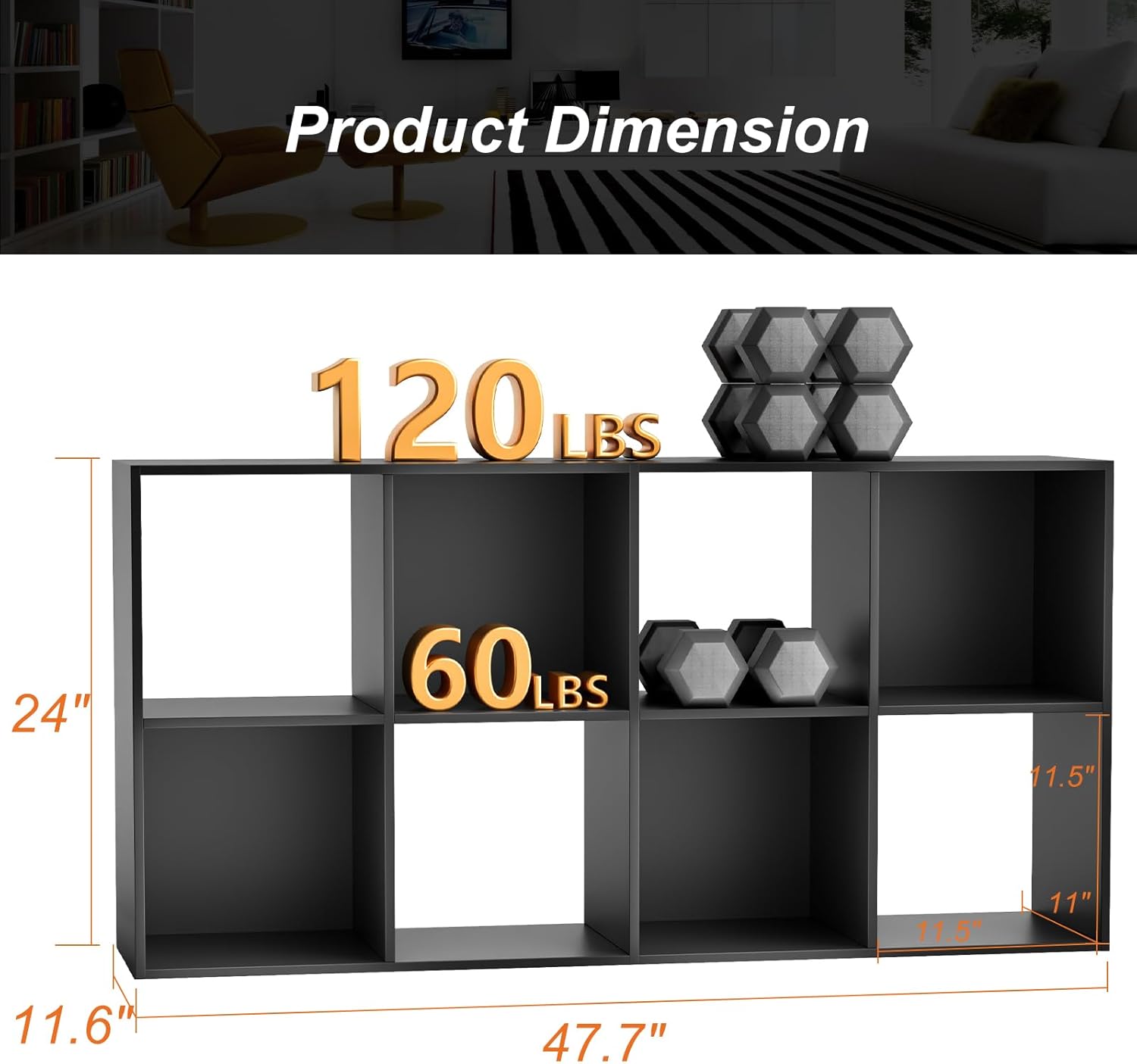 Sweetcrispy 8 Cube Storage Organizer - Versatile Open Cube Bookshelf with Removable Back Panels | 47.7" L × 11.6" W × 24" H, Black