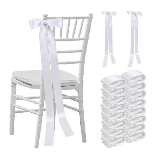 Daywhote 30 Pcs Wedding Ribbons for Chairs, 90.55x1.96 Inch Satin Chair Sashes for Pew Back, Aisle Ceremony Decorations, DIY Bow Making for Wedding Party Decor（White）