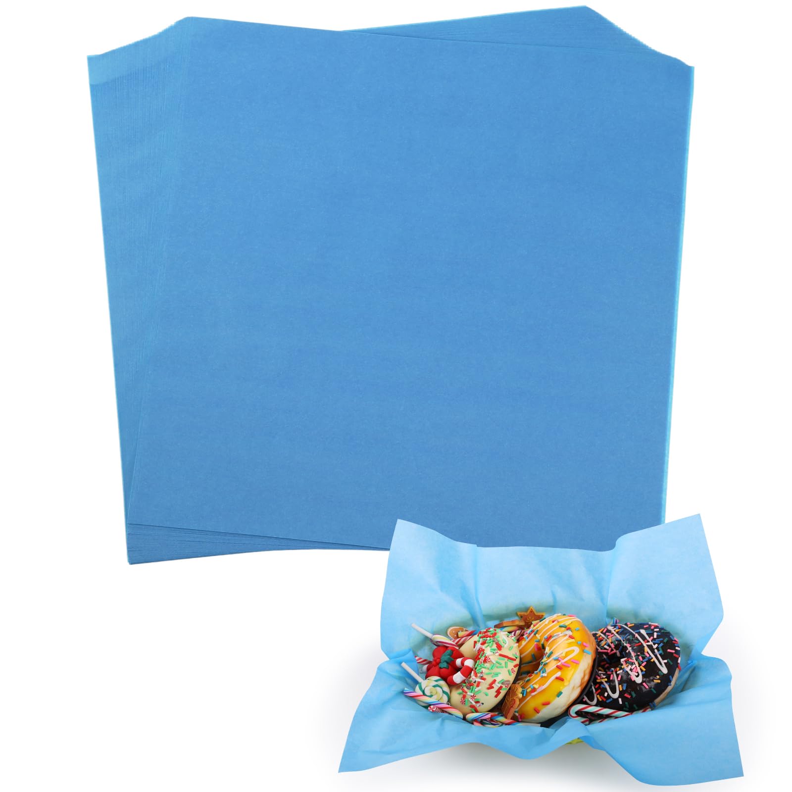 KIKISML 100 PCS Deli Paper Sheets 12 * 12 Inch, Food-grade Pure Color Greaseproof Paper Food Basket Liners for Sandwiches, Burgers, Fries Wrapping for Party, Festival and Outdoors - Blue