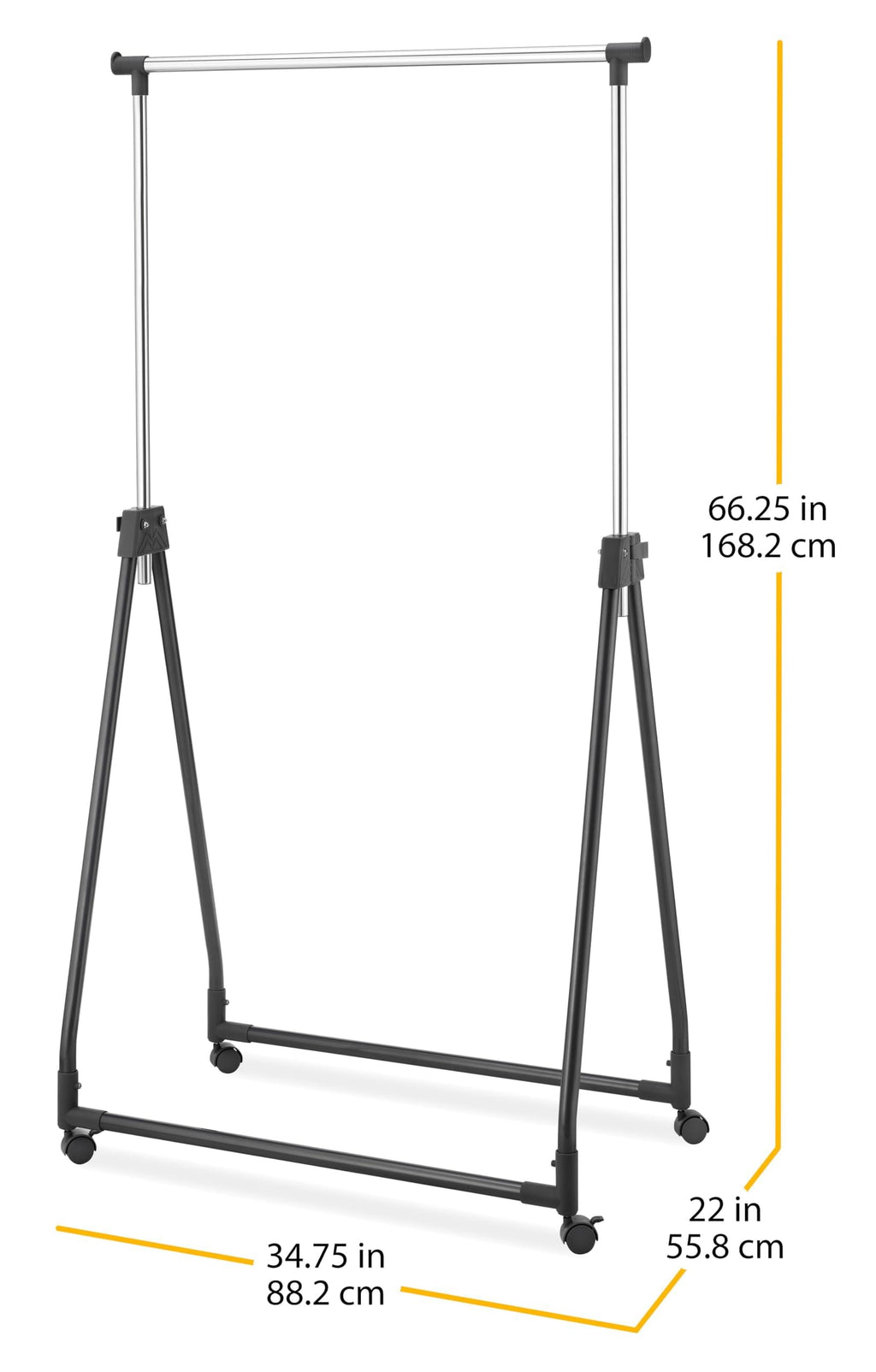 Whitmor Folding Garment Rack - Rolling Clothes Hanger - Adjustable Height - Black