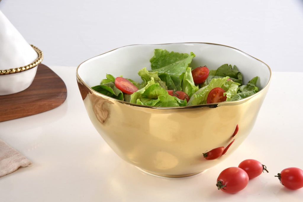 Pampa Bay Moonlight Tarnish Free Large Porcelain Serving Bowl with gold titanium