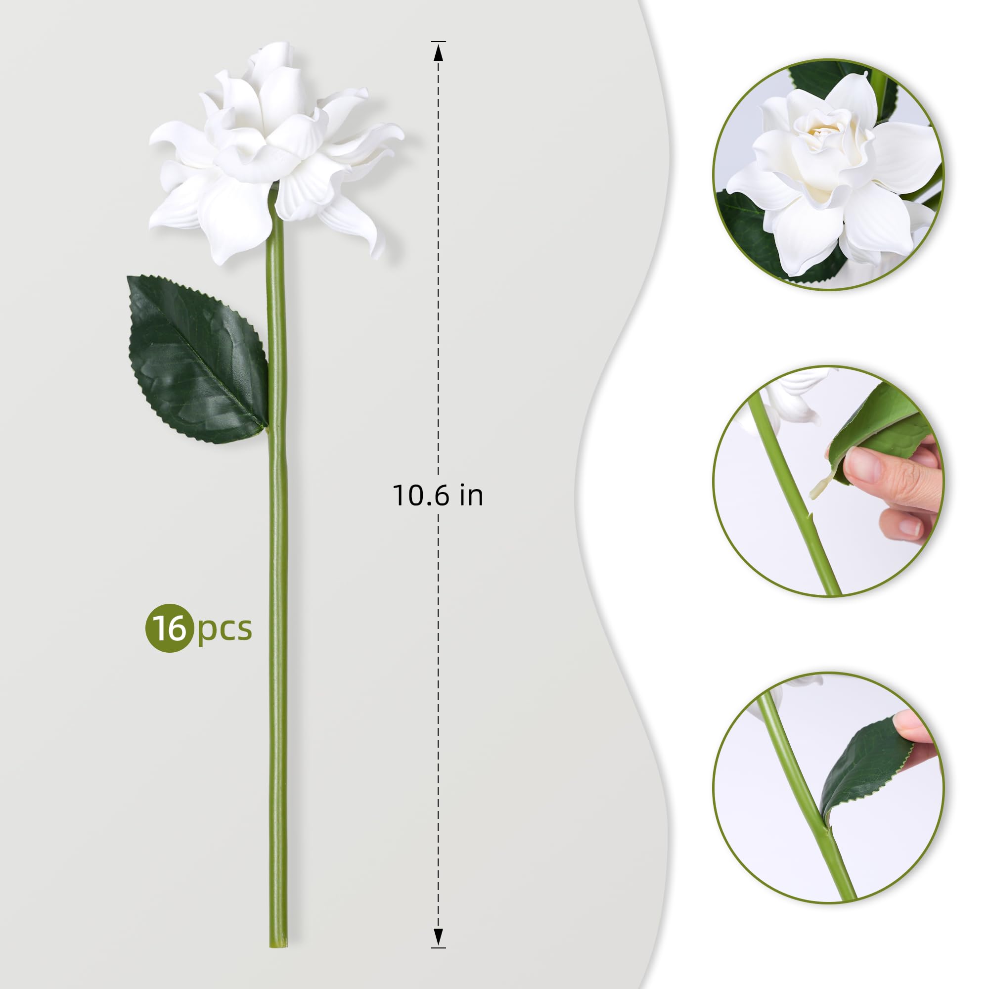 HyeFlora 16pcs Artificial Flowers Faux Gardenias Flower Bouquet for Vase Table Decorations Silk Flowers for Home Decor DIY Party Wedding Centerpieces Indoor Outdoor Arrangements (Vase not Included)