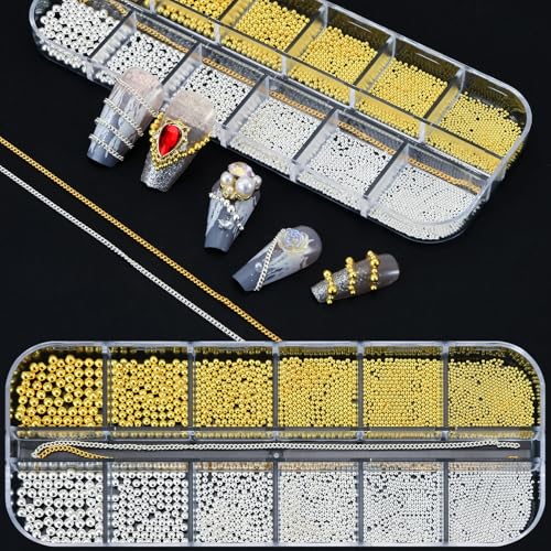 Silver and Gold Nail Beads Metal Caviar Beads Assorted Sizes