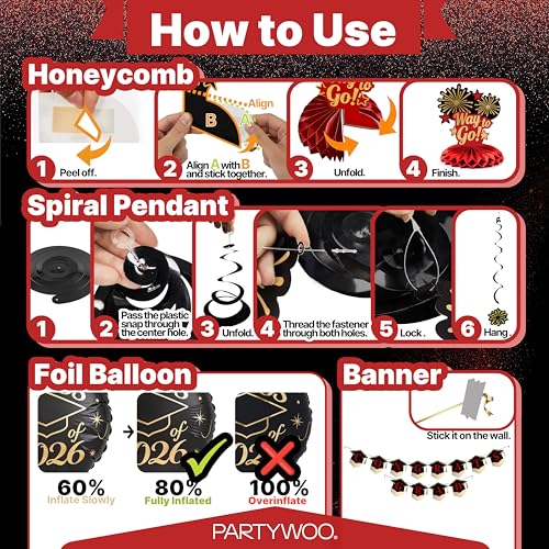 Class of 2026 Graduation Decorations Set - 19pcs Black & Red Kit