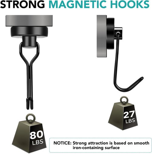 DIYMAG Magnetic Hooks - 80LBS Heavy Duty Strong Magnetics | 8-Pack for Home, Kitchen & Office