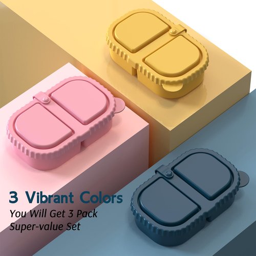 ICEROYCE 3 Pack Reusable Silicone Snack Containers with Lids, 2 Compartment Leakproof Food Storage Containers, BPA-Free Portable Snack Boxes for Lunch, School, Adults