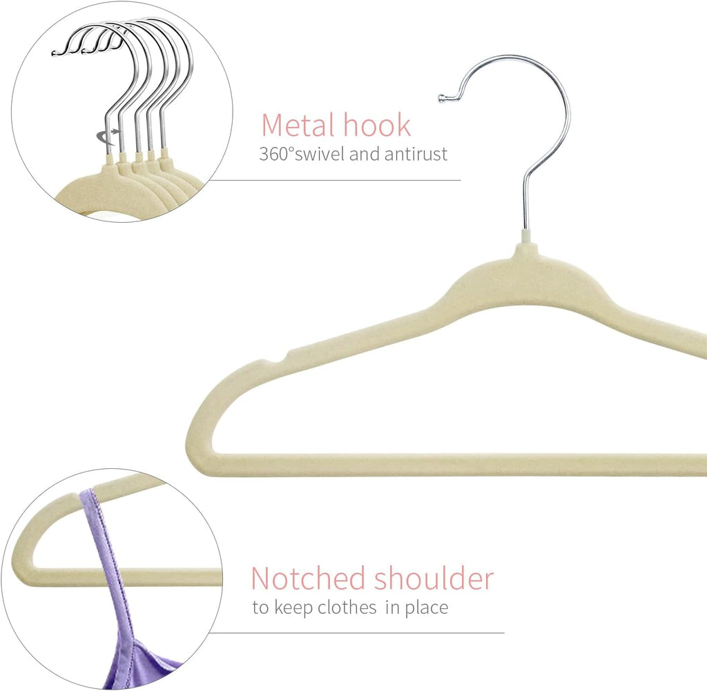 ManGotree Baby Velvet Clothes Hangers - Space-Saving Non-Slip Design | 15 Pack in Beige