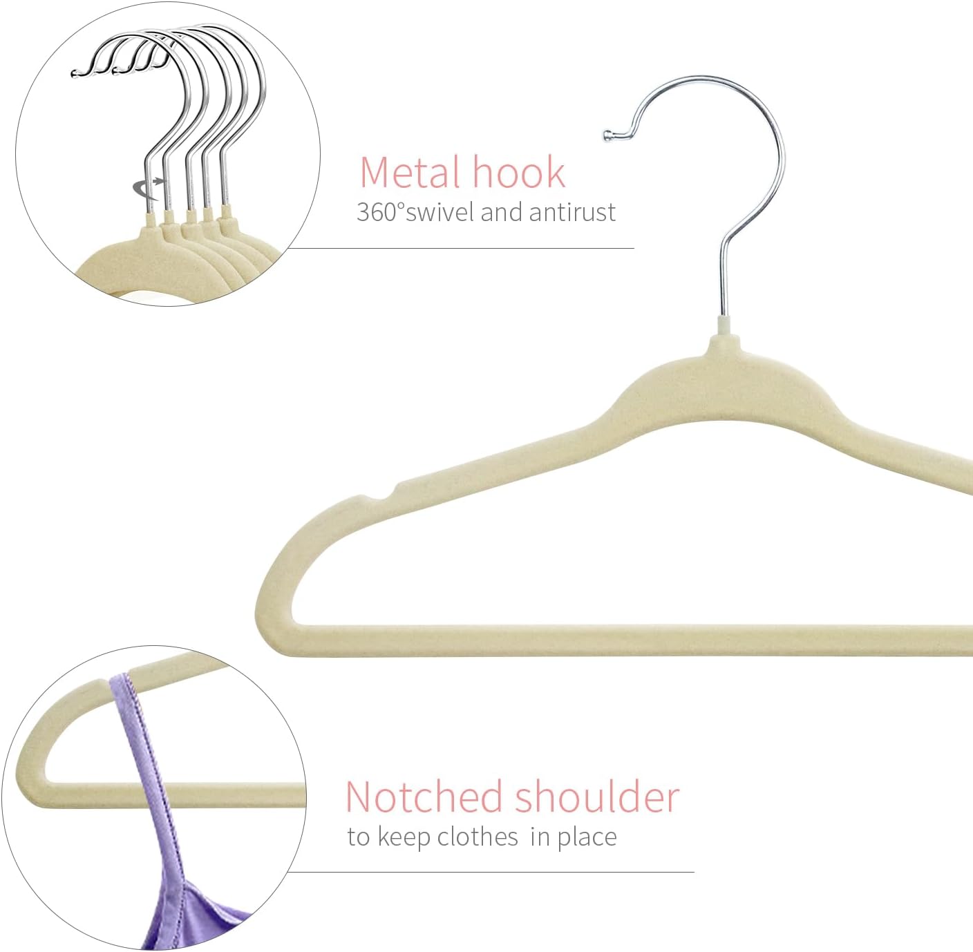 ManGotree Baby Velvet Clothes Hangers - Space-Saving Non-Slip Design | 15 Pack in Beige