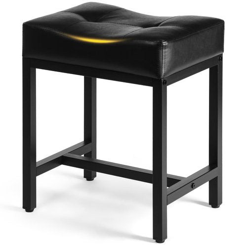 FLYZC Saddle Seat Vanity Stool, Makeup Stool Chair with Metal Leg, U-Shaped Faux Leather Ottoman Foot Rest, Small Square Chairs Under Desk for Vanity, Living Room, Bedroom, Modern Makeup Bench Black