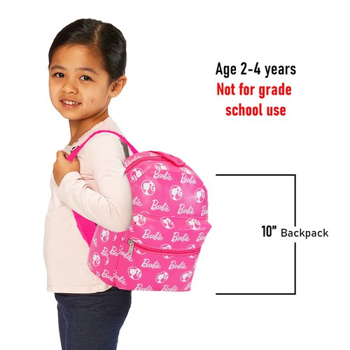 Barbie Mini Backpack for Kids Set - 10” Faux Leather Barbie Backpack with Front Pocket Plus Unicorn Button | Barbie Backpack Bundle for Girls