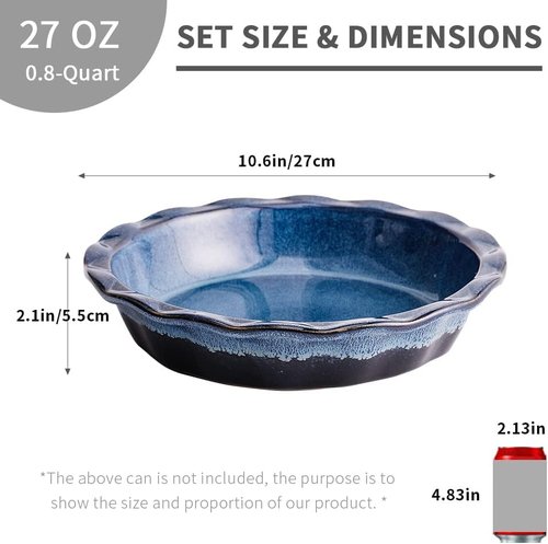 KOOV Ceramic Pie Plate - 9 Inch Round Baking Dish for Desserts | Reactive Glaze in Nebula Blue