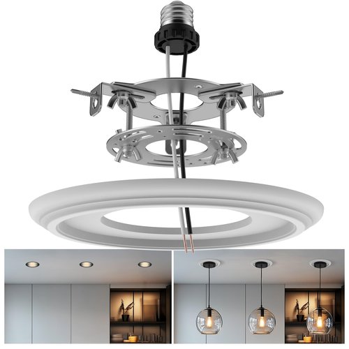 AKEETO 5 & 6 Inch Recessed Can Light Conversion Kit, Upgrade to Stylish Pendant & Hanging Light, Ceiling Fan Compatible, Includes 8-Inch 3D Ceiling Medallion (Matte White Finish, 1-Pack)