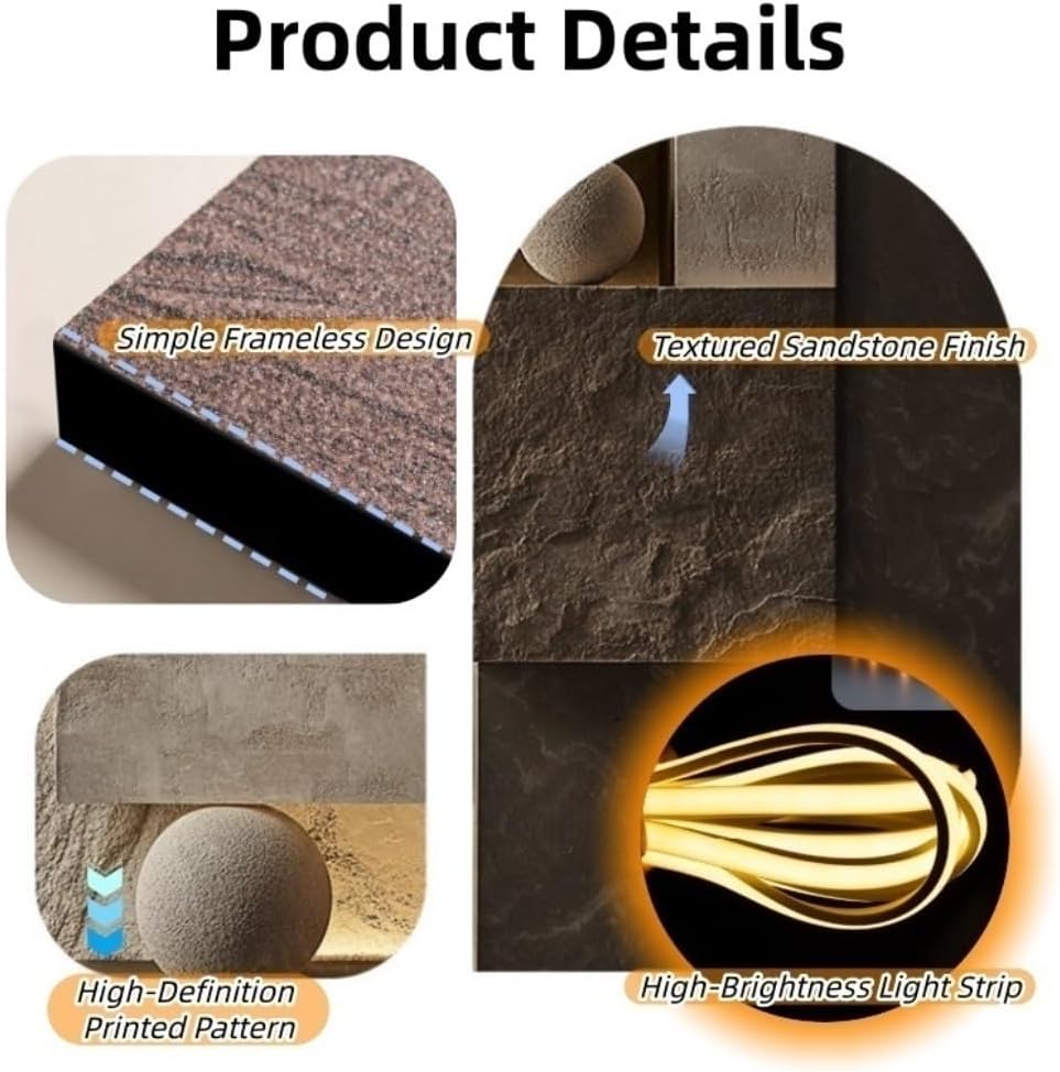 Skiennix Sandstone Textured Wall Art - Modern Geometric LED Lighted Decor | 27.6x39.4in Abstract Design