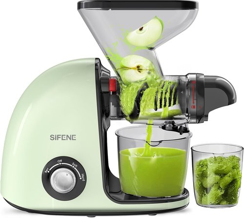 SIFENE Cold Press Juicer Machine, 2nd Gen Whole Fruit Slow Masticating Juicer with Dual Mouth for Celery & Ginger, High Yield Juice Extractor, Anti-Clog Reverse Function, Quiet Motor, Green
