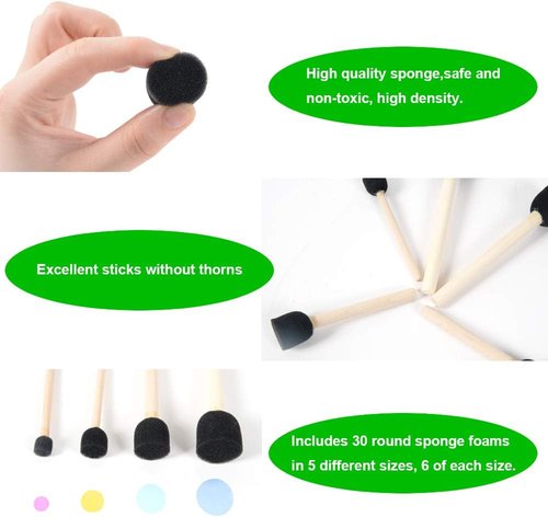 Conda Foam Brush Set - 50 Pack Assorted Sizes 0.5"-2" | Lightweight, Durable for Acrylics & Varnishes