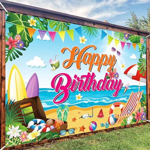 Summer Beach Birthday Backdrop 71x43 Inch Tropical Party Banner for Celebrations