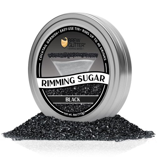 Brew Glitter - Black Rimming Sugar (4oz, 1x Bar Tin) Cocktail Garnish for Mixed Drinks & Refreshments