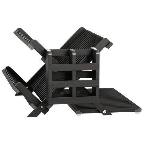 Greenual Black Bamboo Dish Drying Rack with Utensil Holder, 3 Tier Collapsible Dish Rack, Wooden Dish Racks for Kitchen Counter, Large Folding Drying Holder with Absorbent Dish Drying Mat